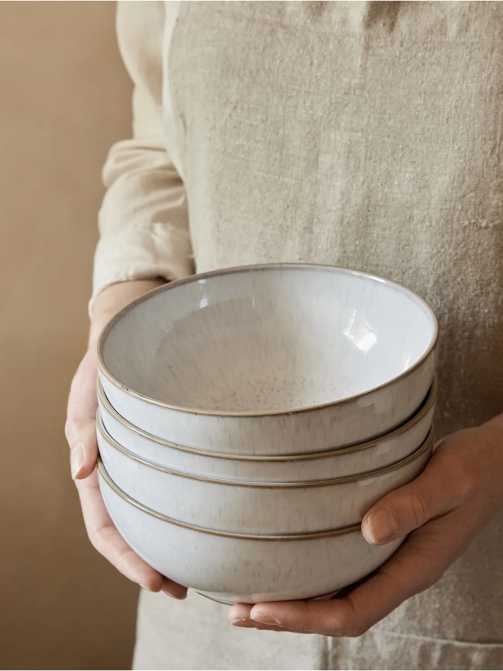 2 Denby Bowls. Denby Elements Stone White Coupe Cereal Bowls - Set Of 2, NWT.